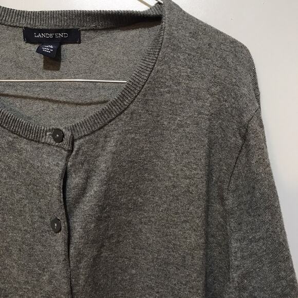 Lands End Cardigan Sweater Womens Size M Medium 10 12 Gray Button Front - Picture 2 of 5